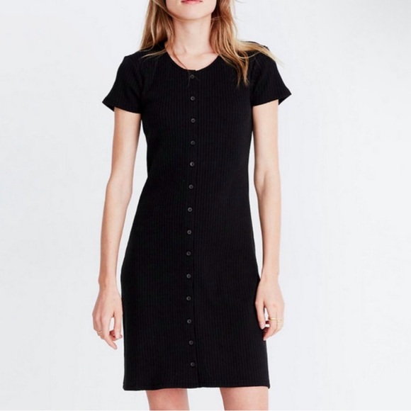 Madewell Dresses & Skirts - Madewell Black Short-Sleeve Ribbed Button-Front Mini Dress